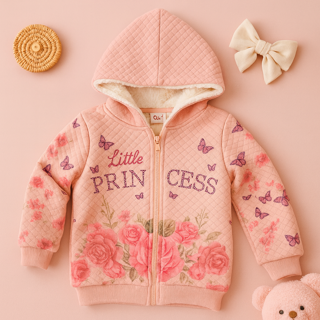 Girls Fleece Lined Zipper Hoodie With Pocket Detailing