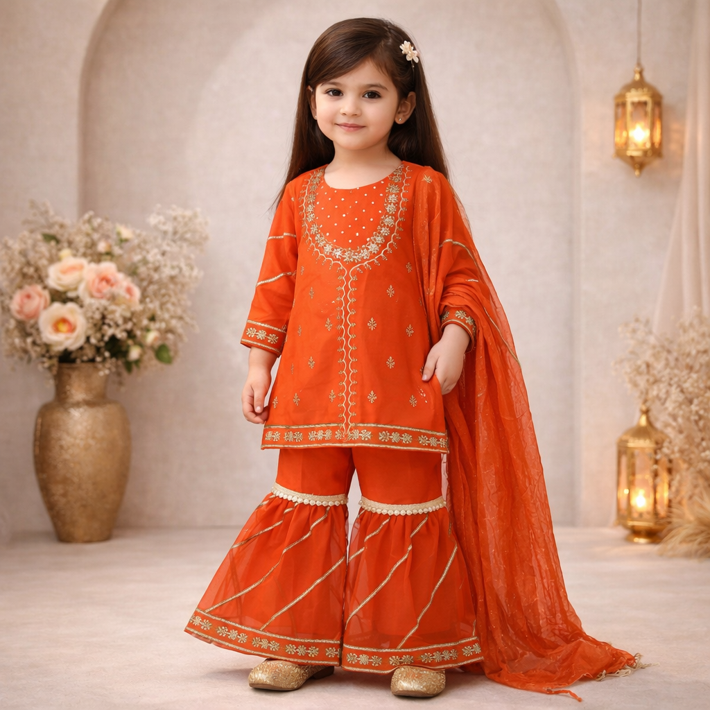 Embellished Top & Gharara With Dupatta