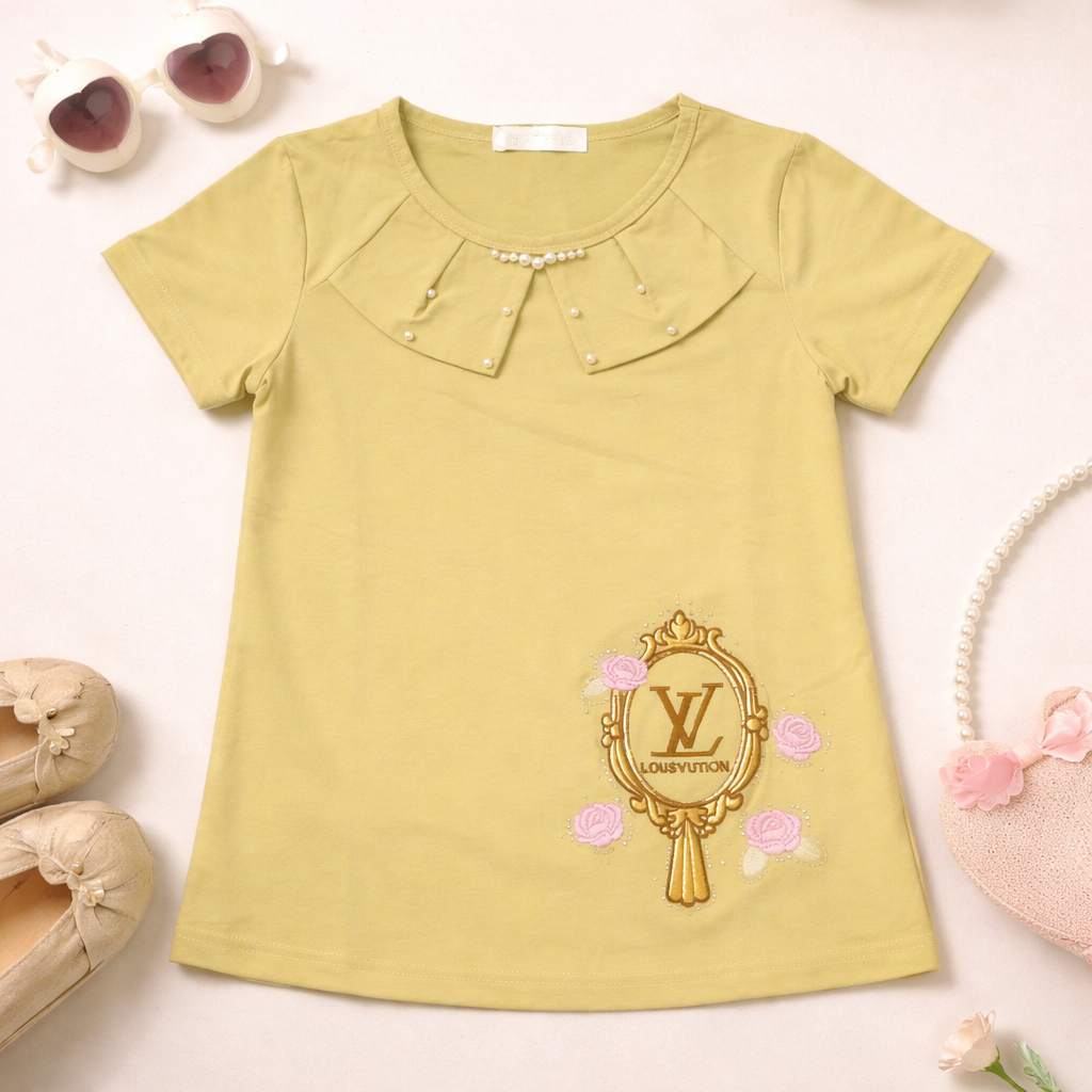 Girls T-Shirt With Pearls Detaling