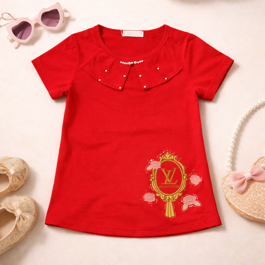 Girls T-Shirt With Pearls Detailing