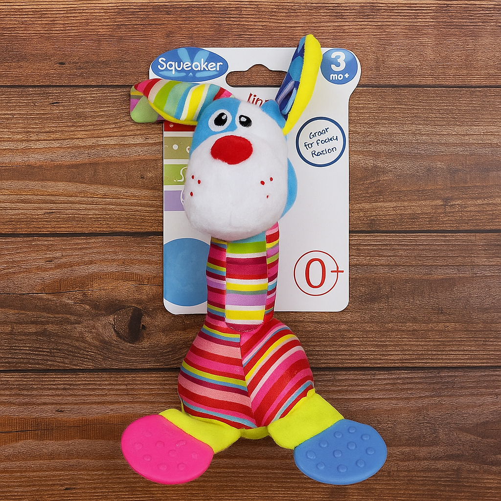 Squeaker Baby Hand Rattle With Attached Teether