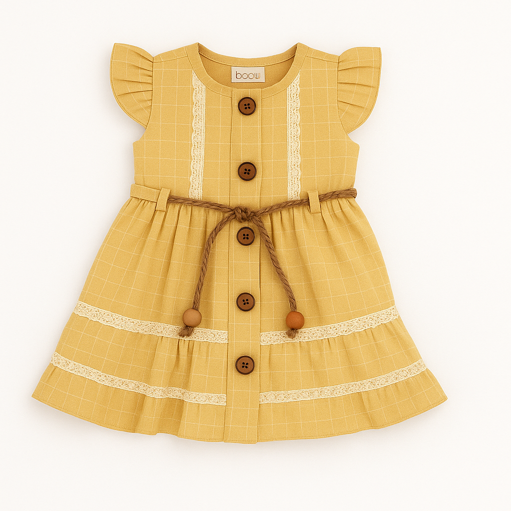 Ebruli Baby Frock With Wooden Buttons Detailing