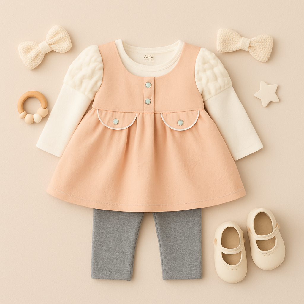 Jiamier Baby 2 Pcs Casual Frock & Tights Set