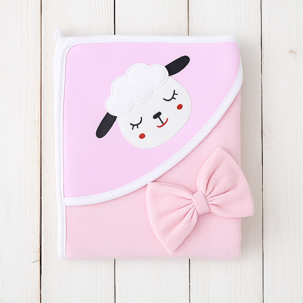 2 Pcs Set Hooded Towel With Small Hand Towel - Sheep