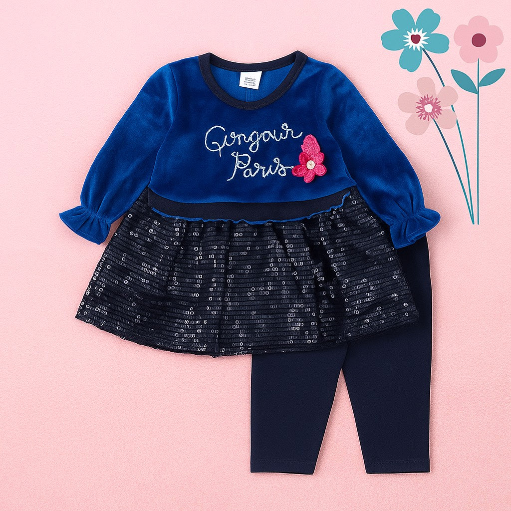 Toddlers 2 Pcs Fleece Bodice Frock With Tights