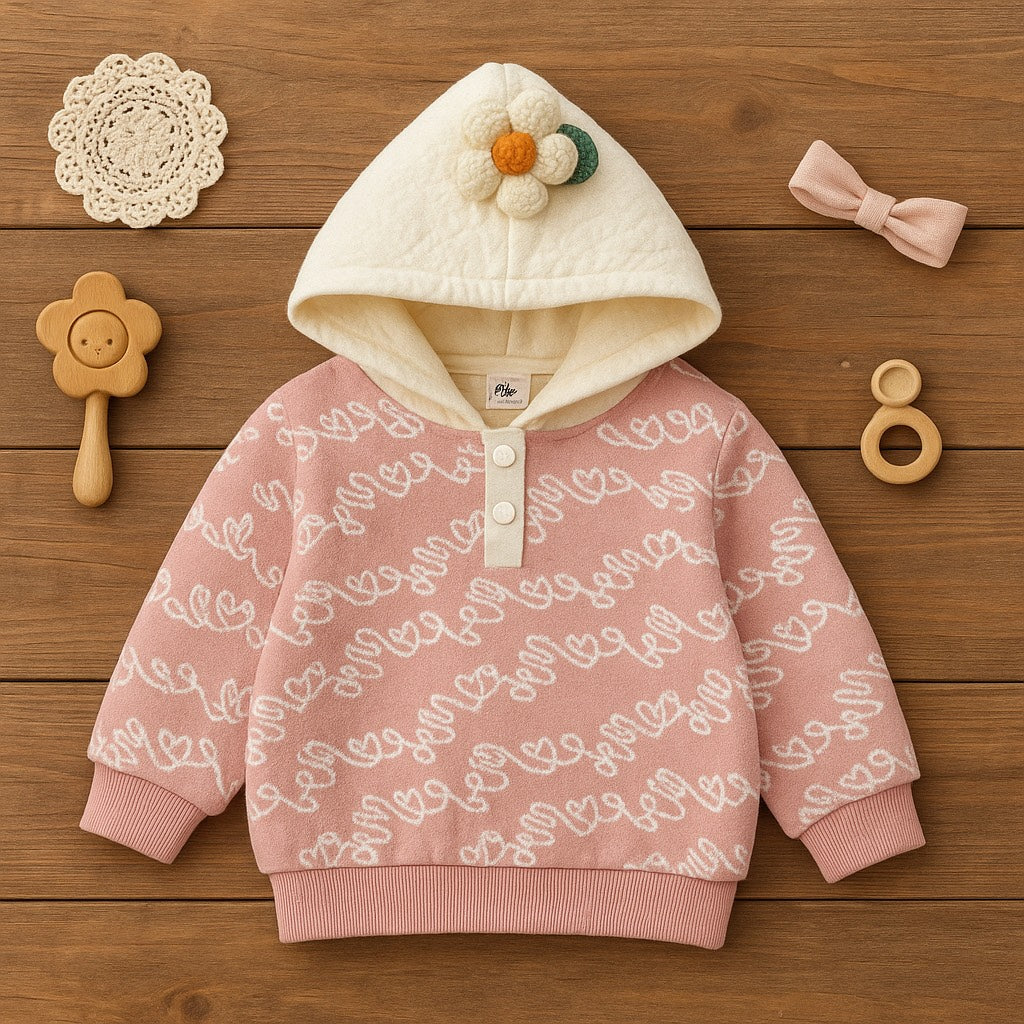 Girls Hoodie With Flower Detailing