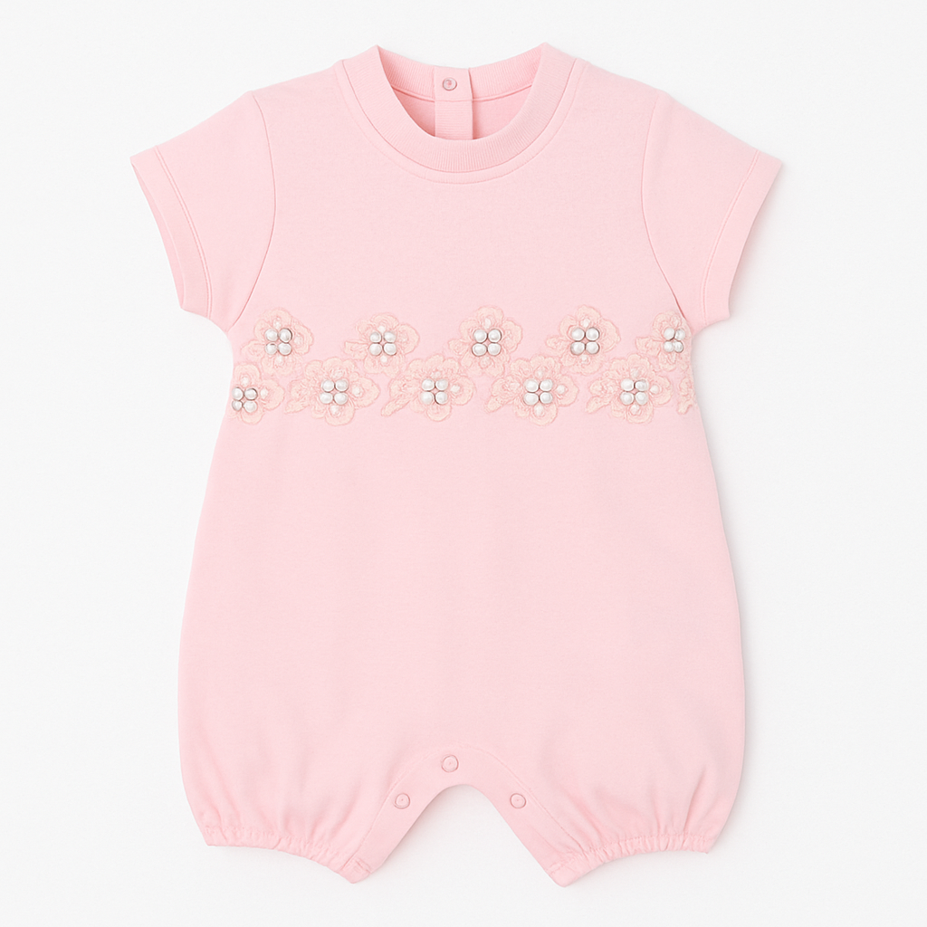 Bebelinna Girls Romper With Flower & Pearls Detailing