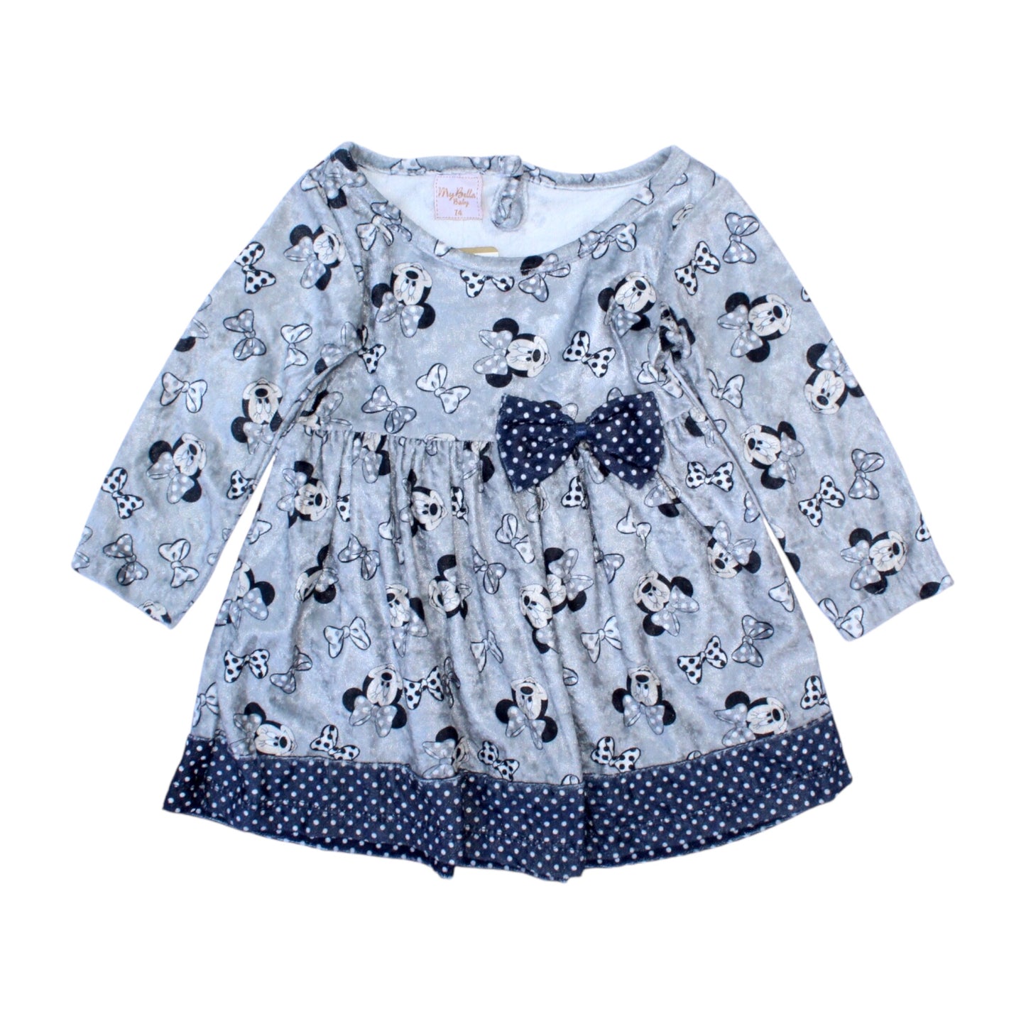 My Bella Minnie Mouse Frock With Attached Bow - Grey