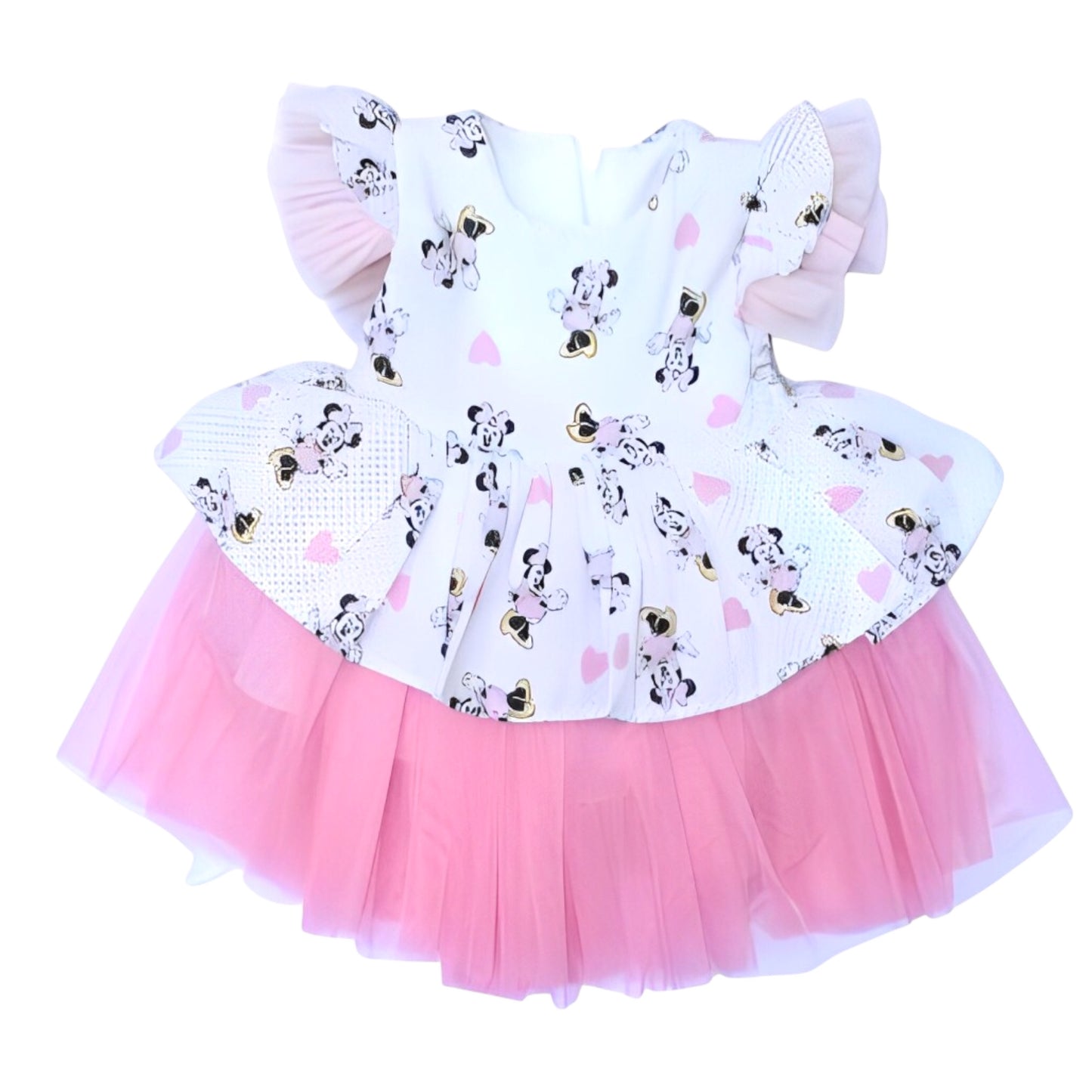 MiniMouse Frock With Net Frill Detailing - L.Pink
