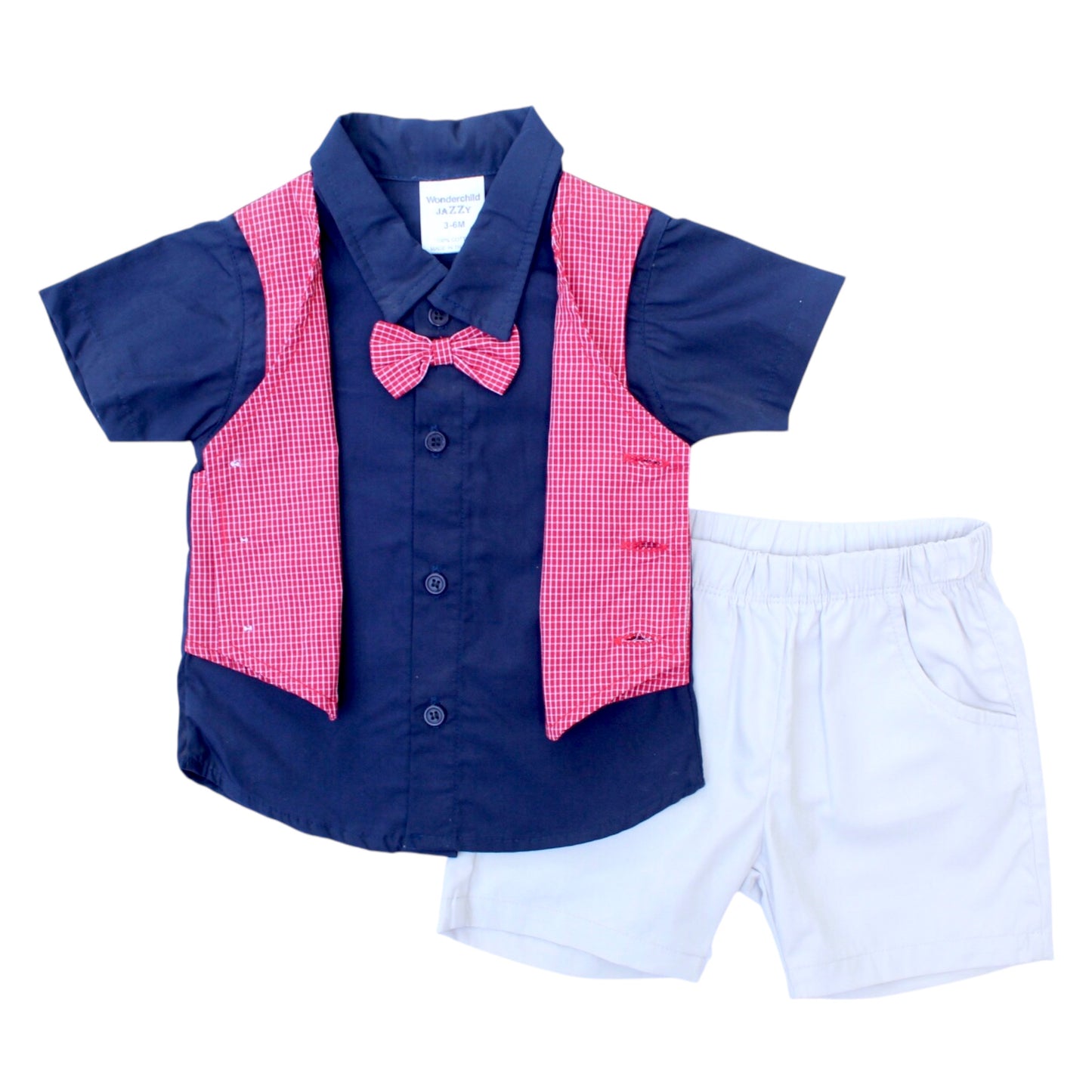 Wonder Child 2 Pcs Formal Indulge Waistcoat Shirt With Bow & Short Set