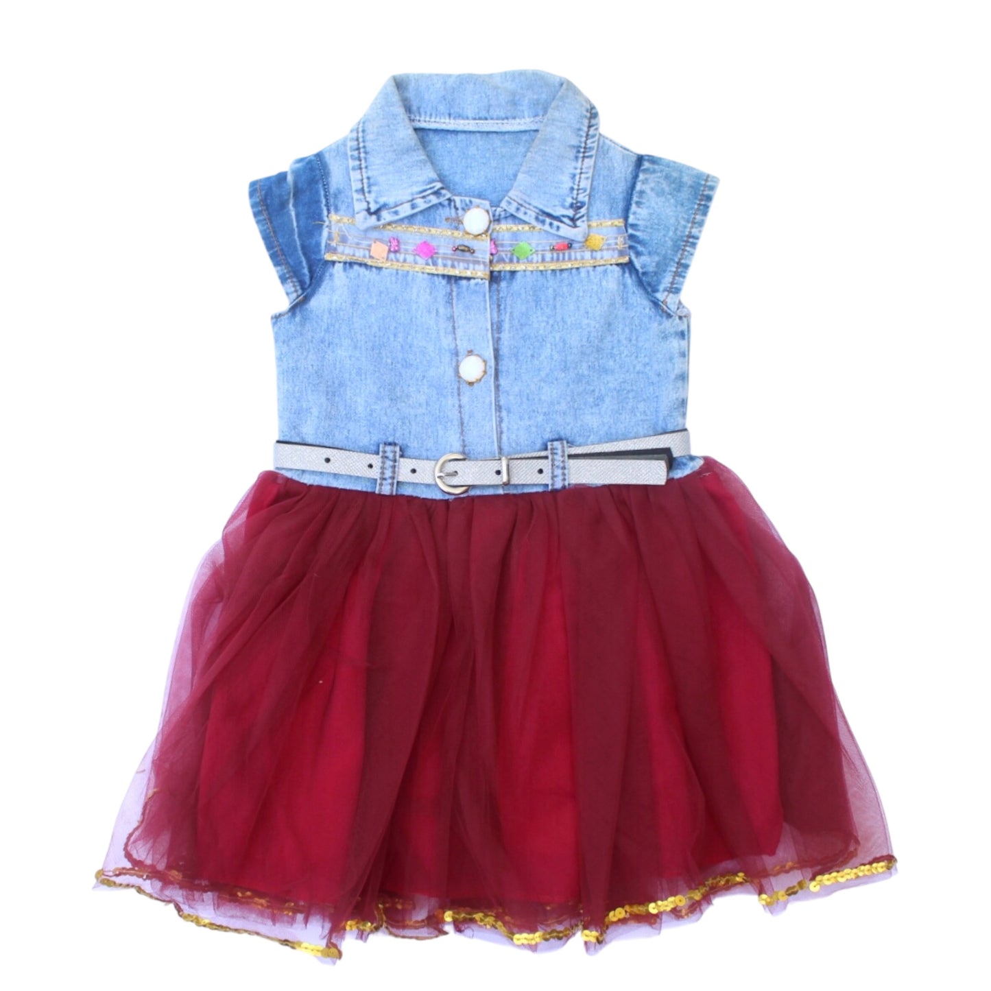 Girls Short Sleeves Frock With Belt