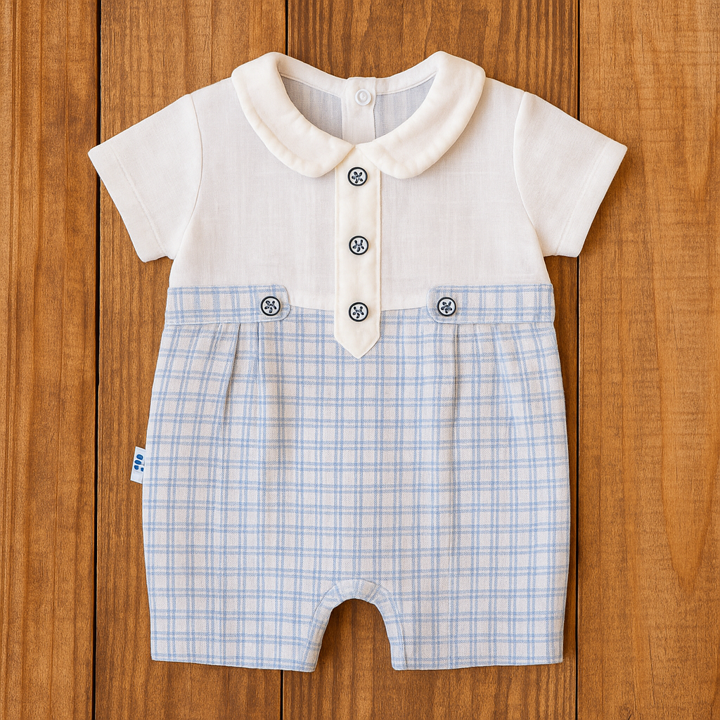 Lulya Baby Cotton Romper With Checks Detailing