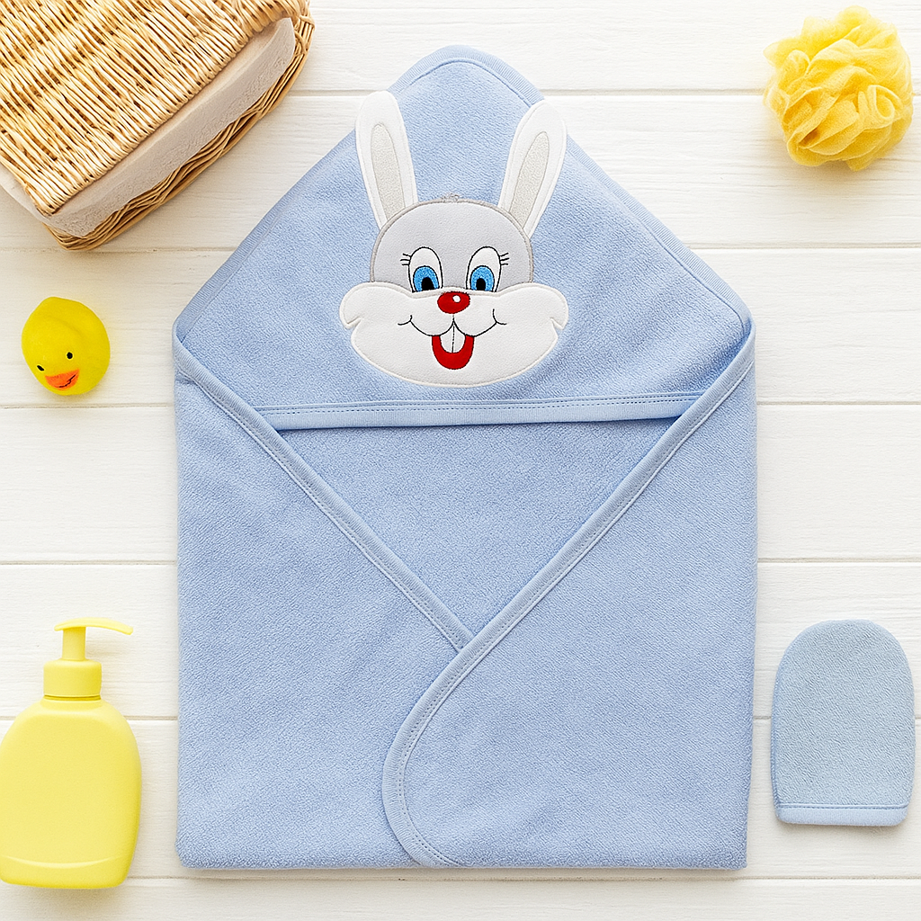 Hooded Towel With Bath Cap - Blue