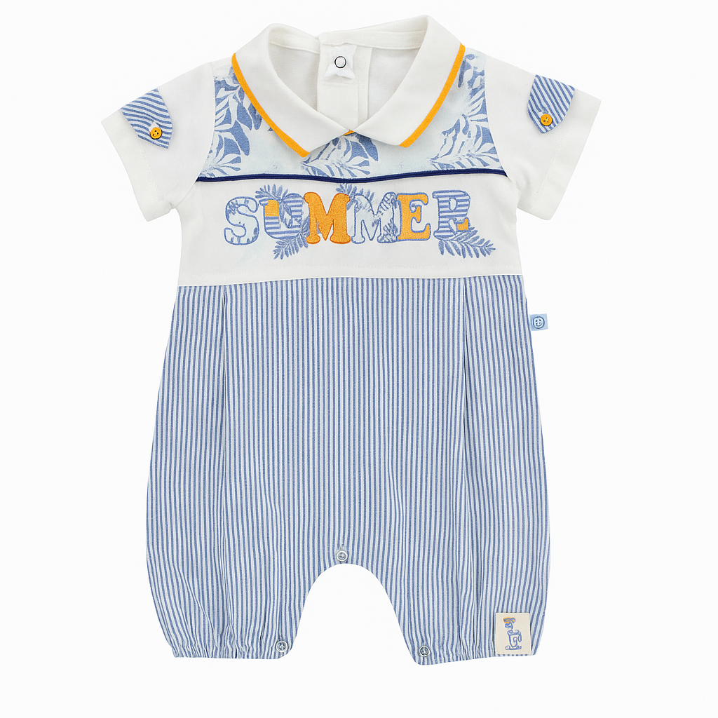 Collar Style Button Down Romper - Orange Summer