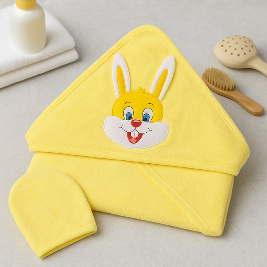 Hooded Towel With Bath Cap - Yellow