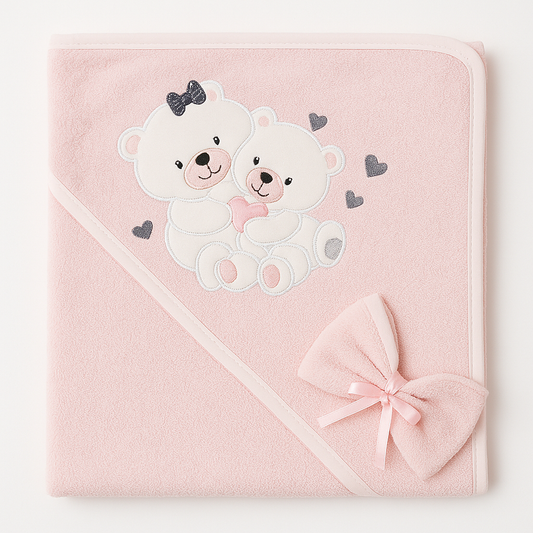 2 Pcs Set Hooded Towel With Small Hand Towel - Teddy Bears