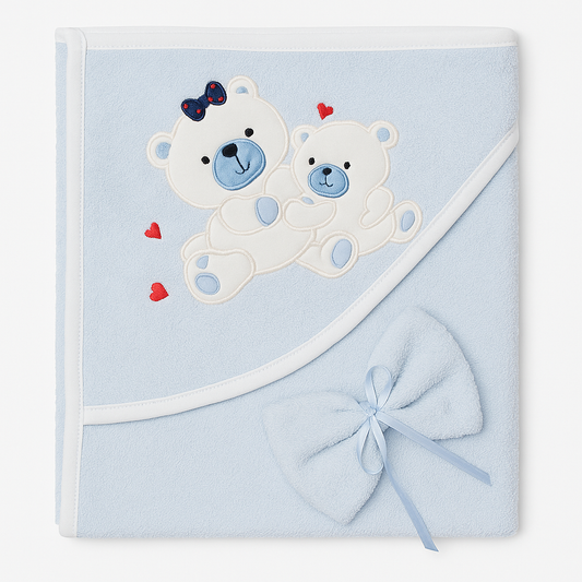 2 Pcs Set Hooded Towel With Small Hand Towel - Teddy Bears