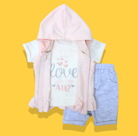 Bebezade 3 Pcs Hooded Sleeveless Top, T-shirt & Capri Set