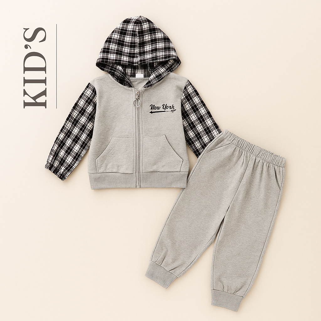 New York Style 2 Pcs Zipper Hoodie & Jogger Pant Set