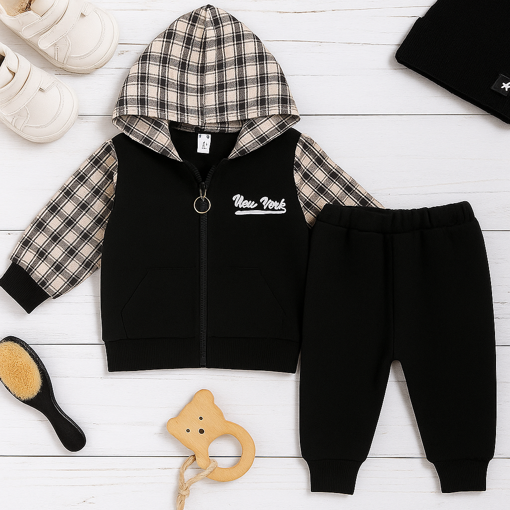 New York Style 2 Pcs Zipper Hoodie & Jogger Pant Set