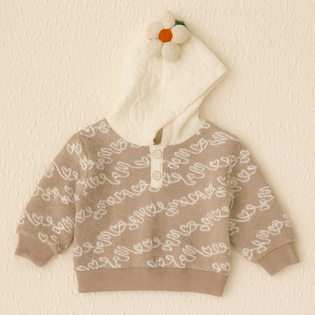 Girls Hoodie With Flower Detailing