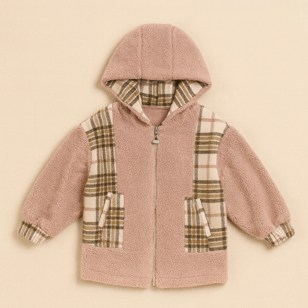 Girls Fleece Zipper Hooded Jacket With Pockets