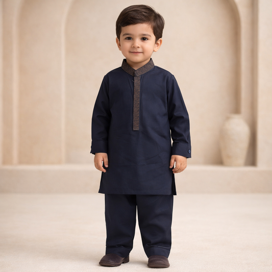Dark Teal Classic Kurta Shalwar for Boys