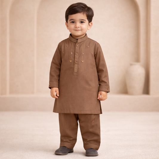 Classic Brown Kurta Shalwar For Boys