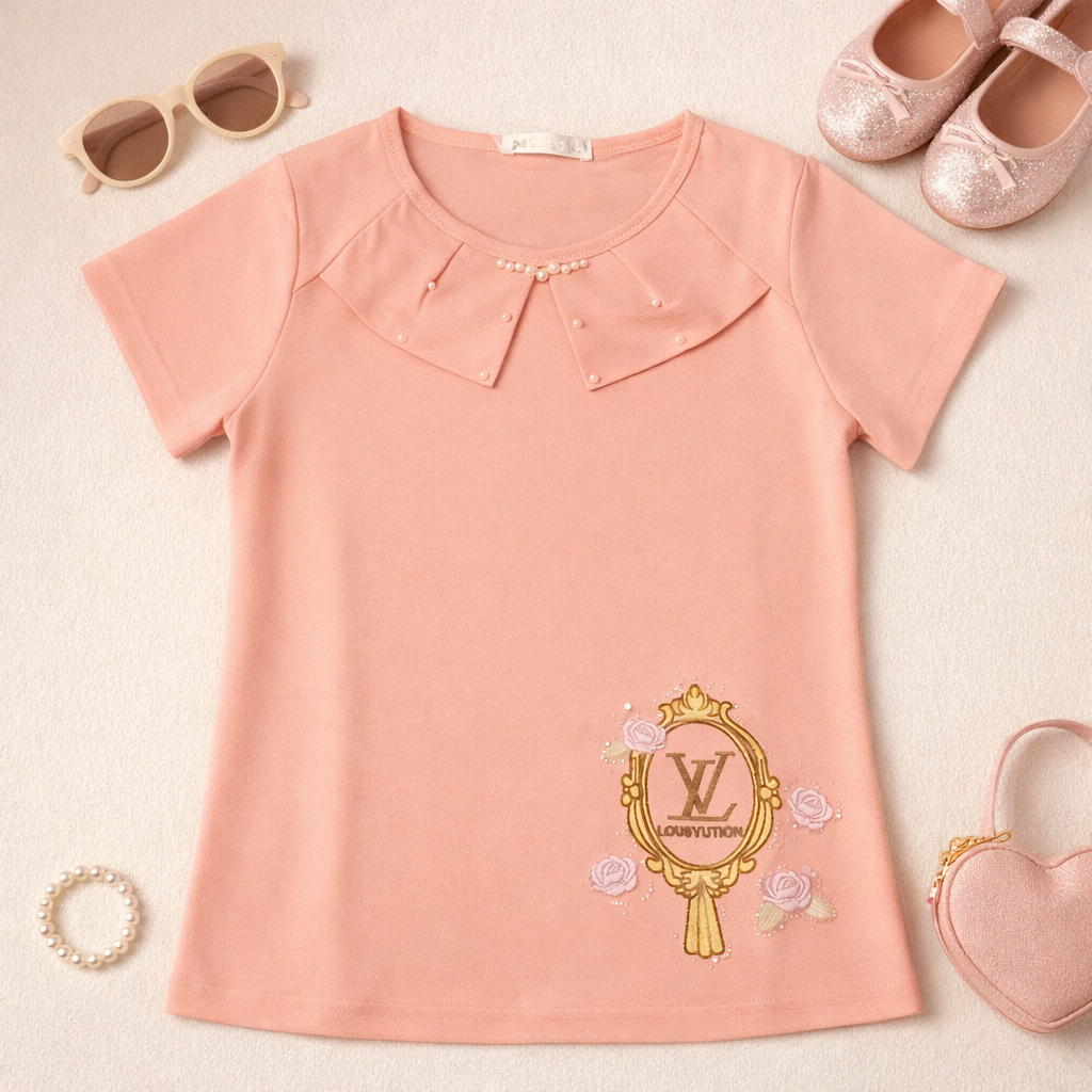 Girls T-Shirt With Pearls Detailing