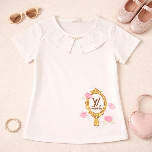 Girls T-Shirt With Pearls Detailing