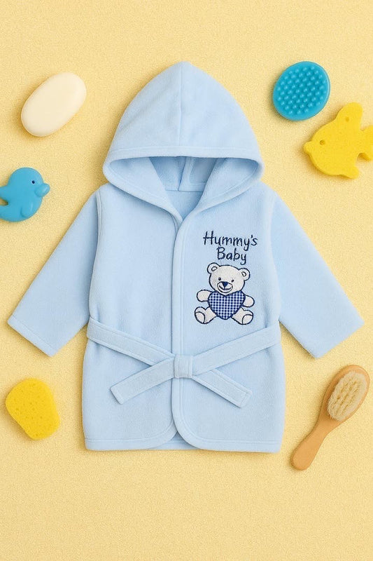 Baby Hooded Bath Robe With Detachable Belt -Blue Bear