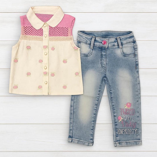 Peachy Charm Top & Pant Set for Girls