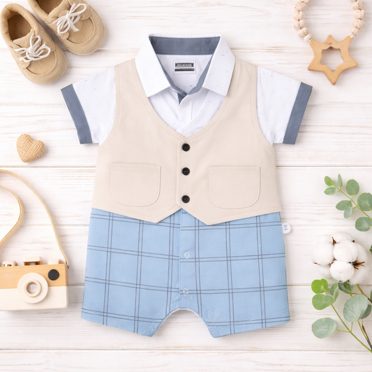 Baby Z Formal Indulge WaistCoat Romper With Pockets Detailing