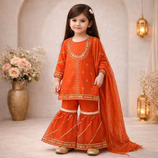 Embellished Top & Gharara With Dupatta