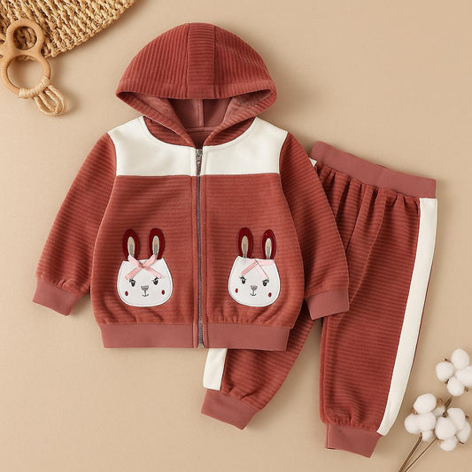 Girls 2 Pcs Zipper Hoodie With Trouser