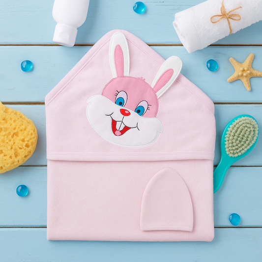 Hooded Towel With Bath Cap - Pink