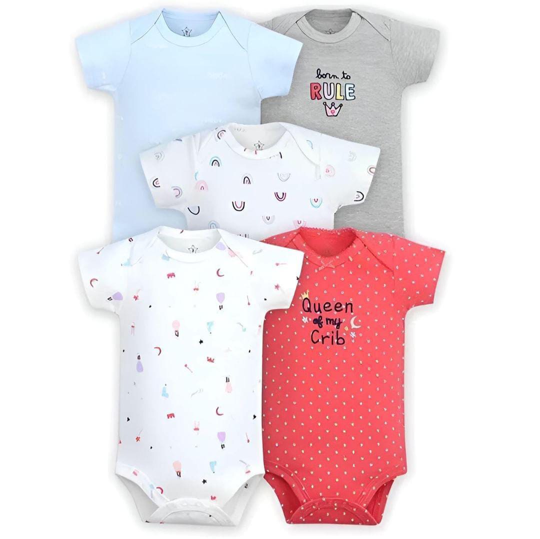 Tedmimick Pack Of 5 Summer Bodysuits - Queen Of My Crib