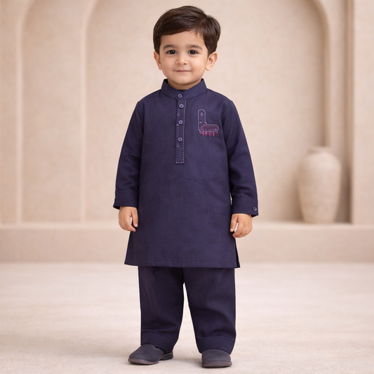 Classic Navy Kurta Shalwar 2 Pcs Set