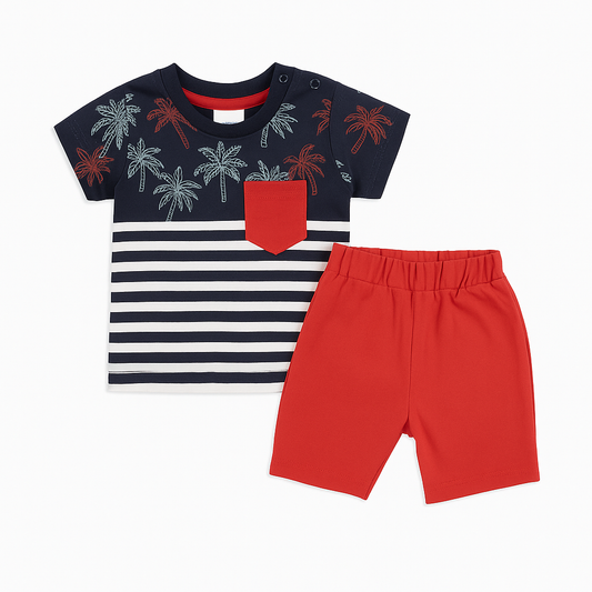 Lamonde 2 Pcs T-Shirt & Short Set- Palm Trees