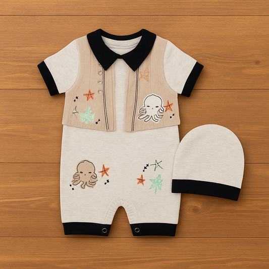 Astro Baby 2 Pcs Submarine Romper & Cap Set - Brown