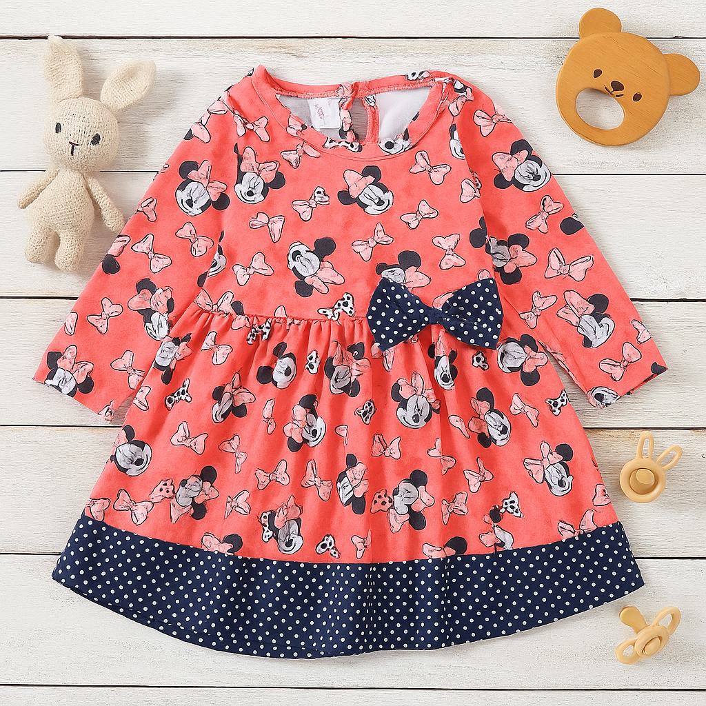 My Bella Minnie Mouse Frock With Attached Bow - Pink