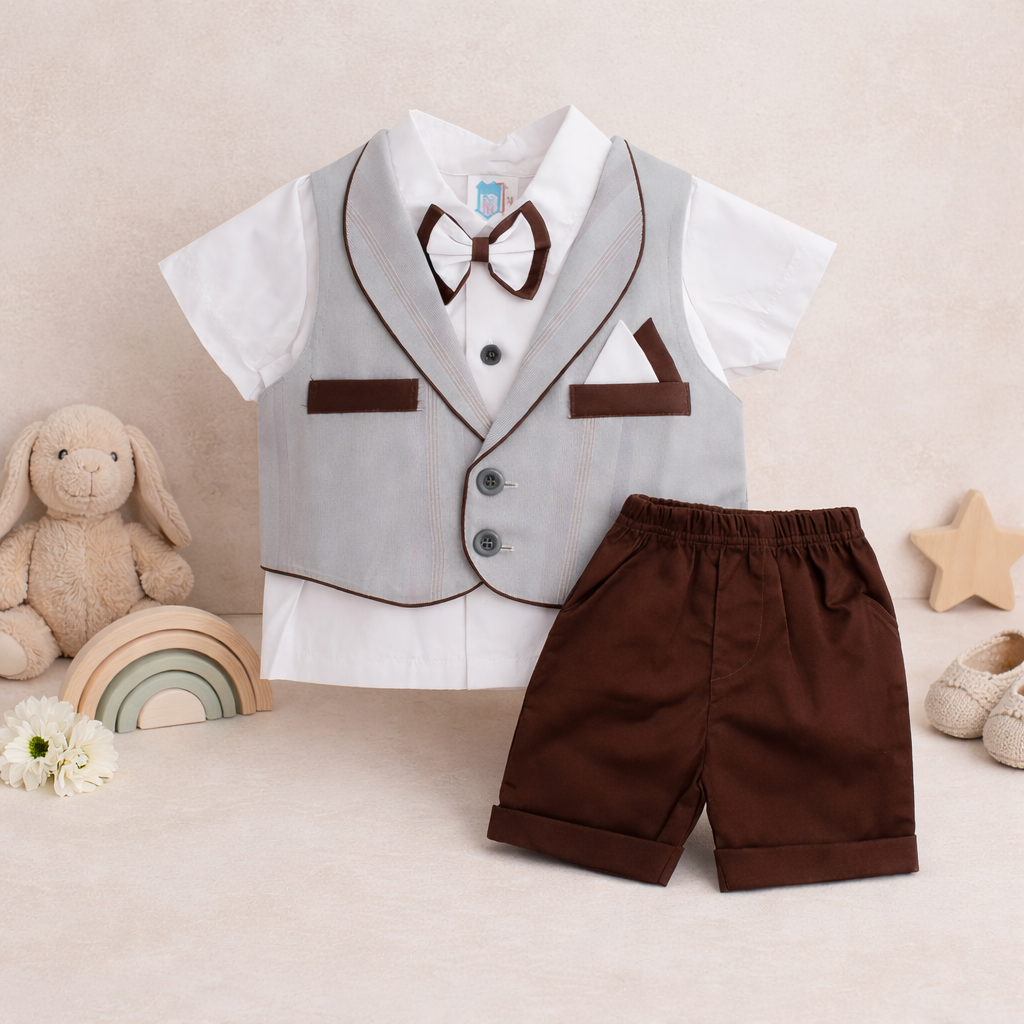 Boys 3 Pcs Outfit With Detachable Waistcoat