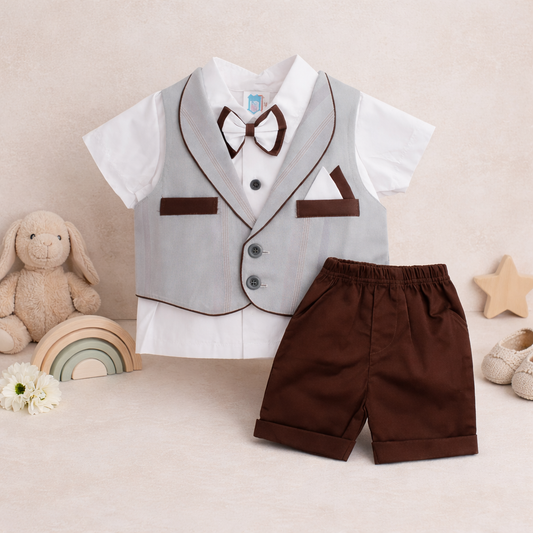Boys 3 Pcs Outfit With Detachable Waistcoat
