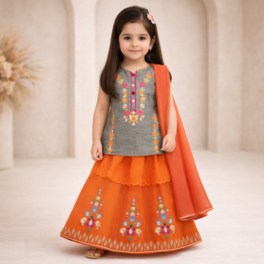 Embroidered Choli & Gharara With Dupatta