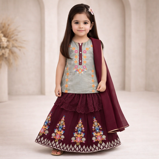 Embroidered Choli & Gharara With Dupatta