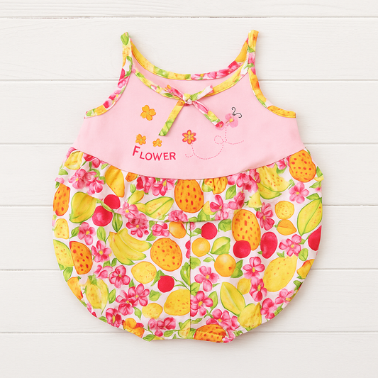 Girls Sleeveless Bubble Romper - Pink Fruits
