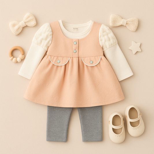 Jiamier Baby 2 Pcs Casual Frock & Tights Set