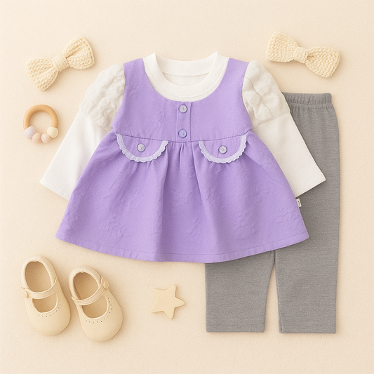 Jiamier Baby 2 Pcs Casual Frock & Tights Set