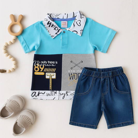 Mini Ikizler 2 Pcs T-shirt & Short Set- Works Strength