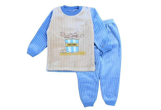 Popcorn 2 Pcs Fleece Shirt & Trouser Set - Blue